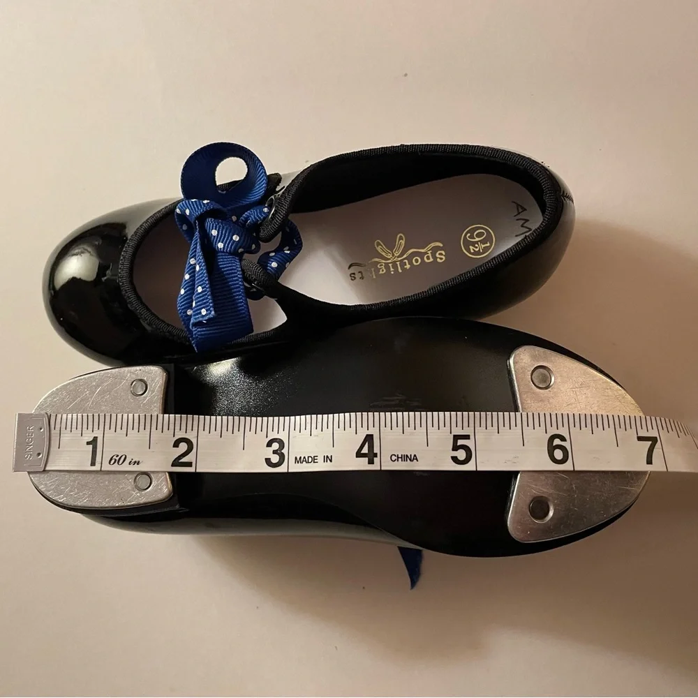 Spotlights Black Patent Tap Shoes w/ Polka Dot Bows - Size 9.5T